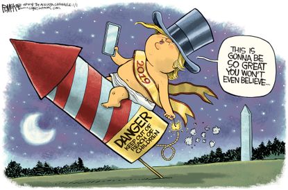 Political cartoon U.S. Trump new years