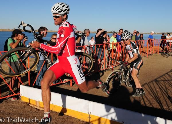 Joachim Parbo (Leopard Cycles) running the barriers