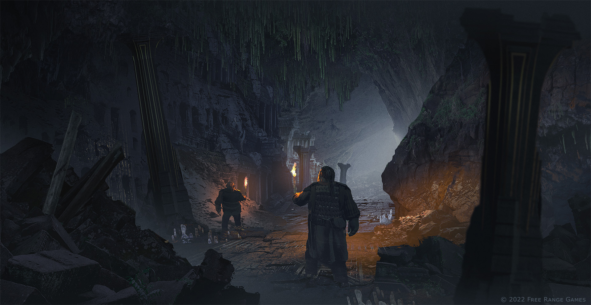 Concept art for Return to Moria showing caverns