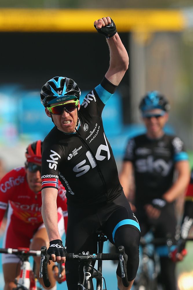 Lars-Petter Nordhaug of Norway and Team SKY celebrates winnning stage one of the Tour de Yorkshire