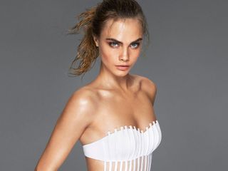 Cara Delevingne in La Pera's white underwire swimsuit