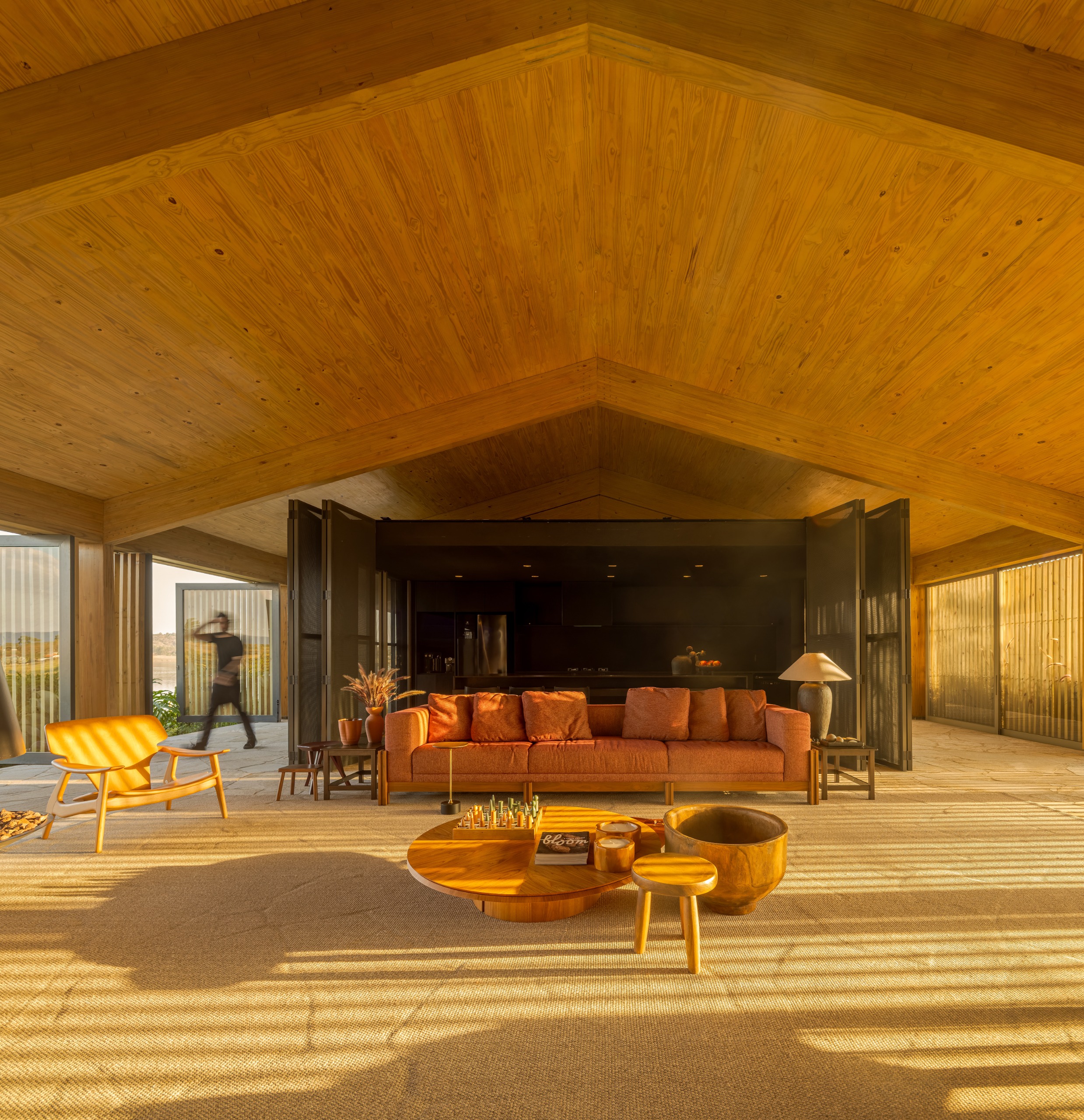 The vaulted living space in the heart of the barn