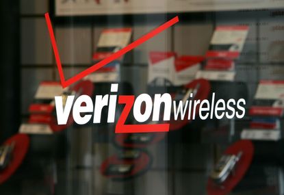 The Verizon logo at a store in California