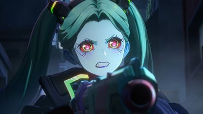 Cyberpunk: Edgerunners character Rebecca with a shotgun