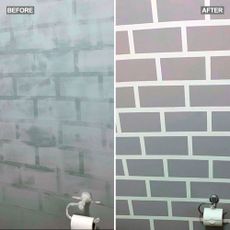 bathroom wall makeover with brick painting
