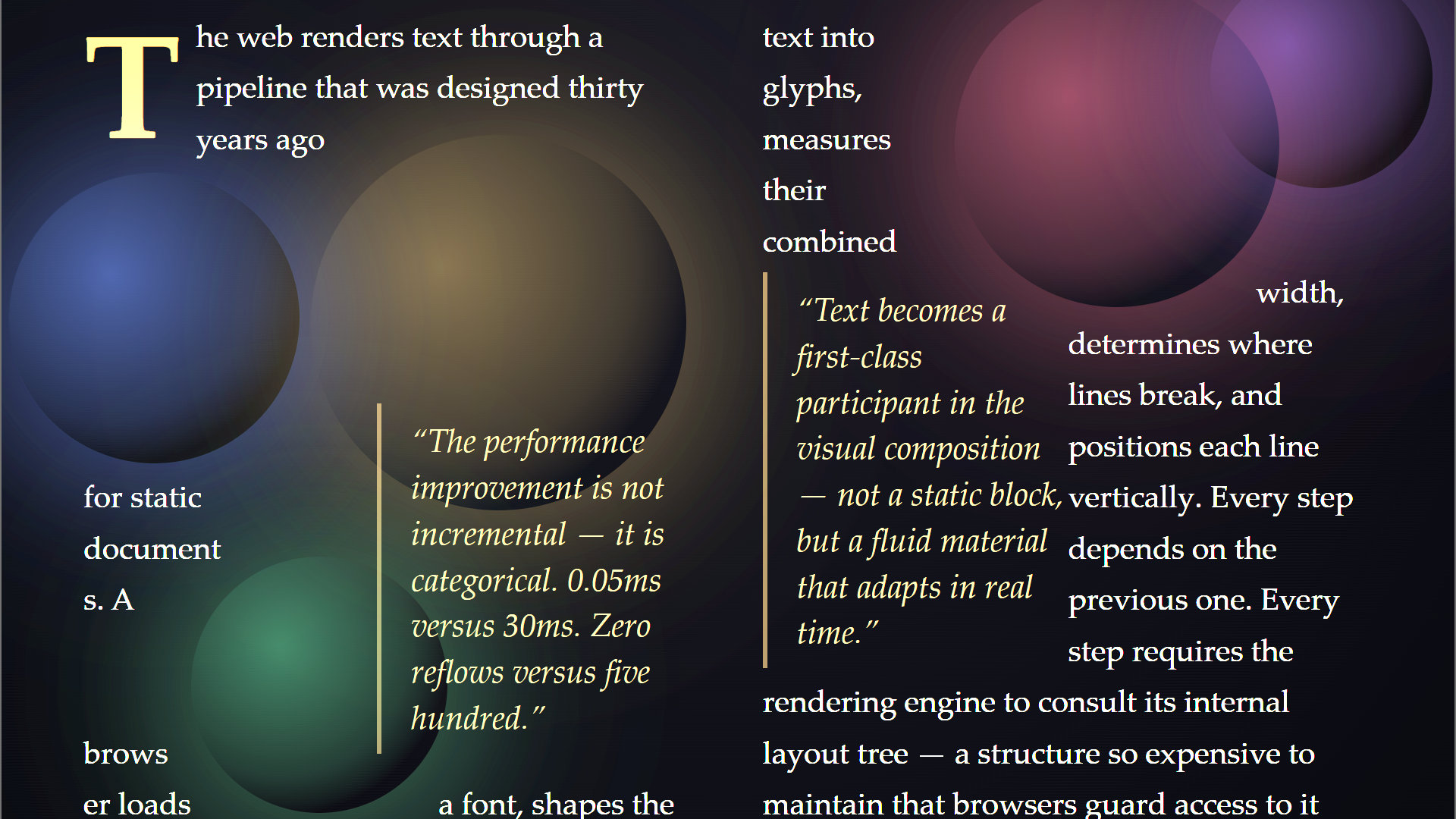 A cropped screenshot of a Pretext demo, as created by Cheng Lou and somnai-dreams