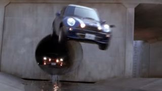 A Mini Cooper flying out of an LA tunnel in The Italian Job.