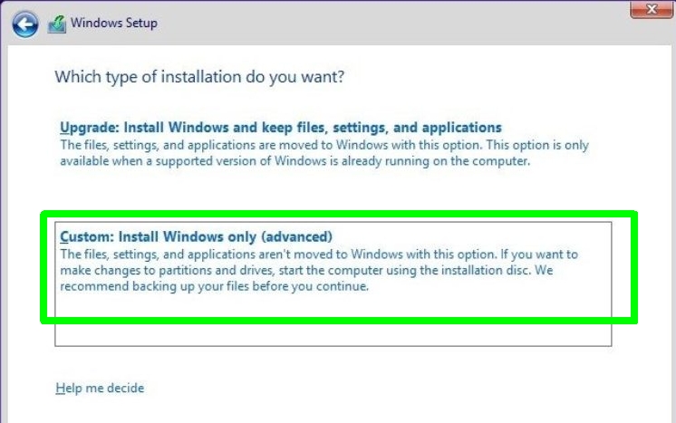 как очистить установку Windows 11 - выборочная установка