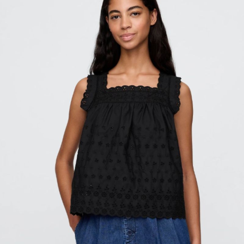 black eyelet top