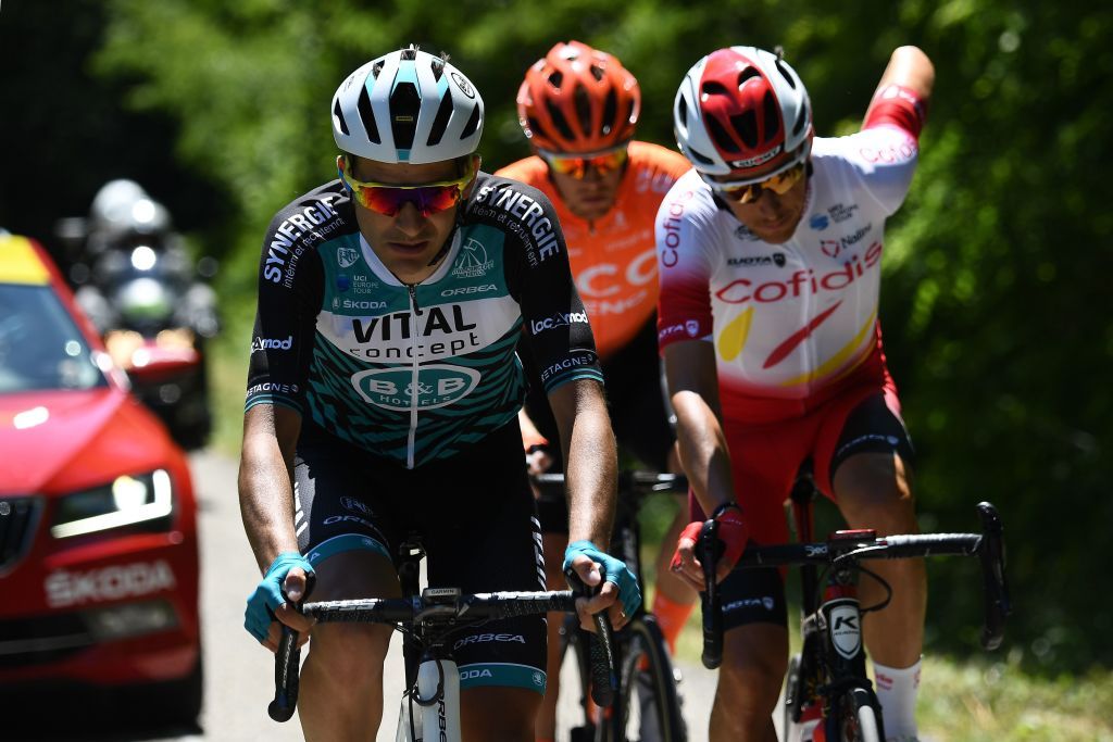The breakaway: Yoann Bagot, Alessandro De Marchi and Stephane Rossetto