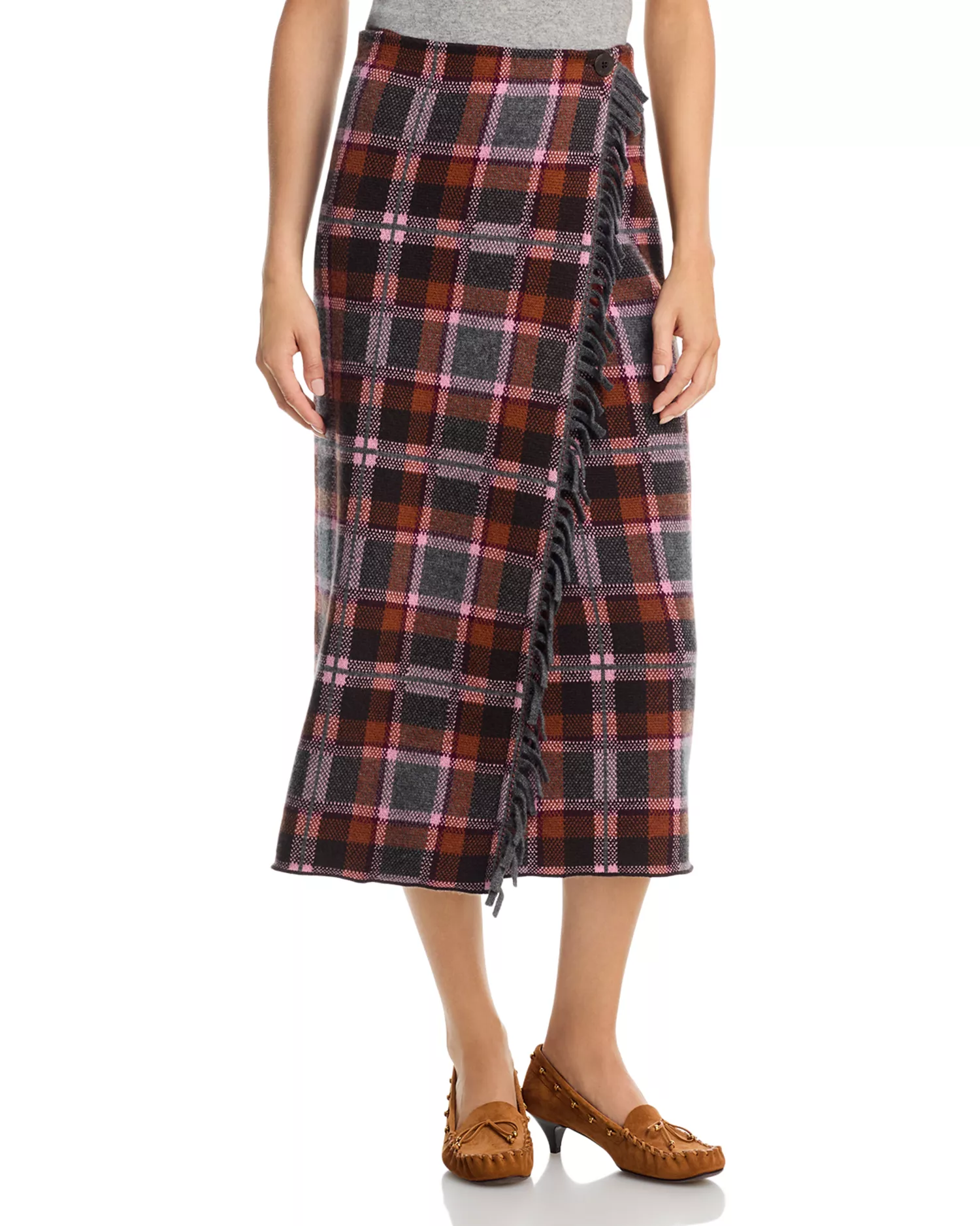 Wool Cashmere Tartan Wrap Skirt