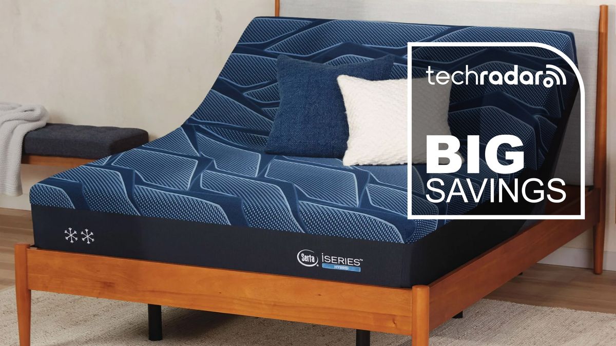 Serta iSeries mattress with a graphic overlaid saying &quot;BIG SAVINGS&quot;