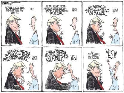Political cartoons U.S Trump supporters border wall immigration