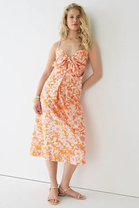 J.Crew Tie-Front Cotton Poplin Midi Dress in Orange Floral $90