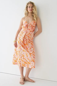 J.Crew Tie-Front Cotton Poplin Midi Dress in Orange Floral $90 $45 | J.Crew