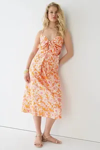 J.Crew Tie-Front Cotton Poplin Midi Dress in Orange Floral $90 $45 | J.Crew