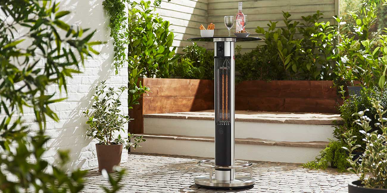 Patio Heaters goalBY Stainless Steel Patio Heater with Wheels and Table Large Outdoor Propane Standing Heater for Garden Courtyard Black