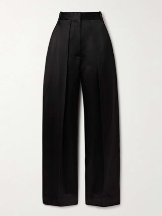 Marinta Satin-Trimmed Pleated Crepe Wide-Leg Pants