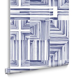 geometric blue and white designed wallpaper roll