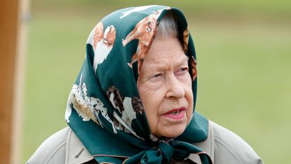 Queen Elizabeth II attends day 4 of the Royal Windsor Horse Show in Home Park, Windsor Castle on July 4, 2021 in Windsor, England.