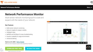 Website screenshot for SolarWinds Network Performance Monitor (NPM)