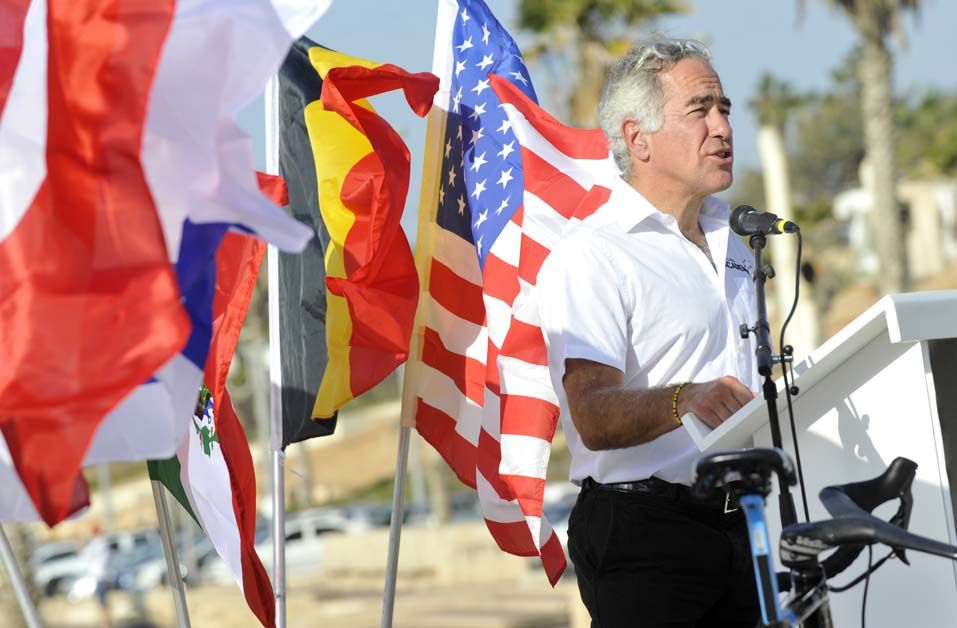 Co-owner Sylvan Adams talks during a press conference in Tel Aviv
