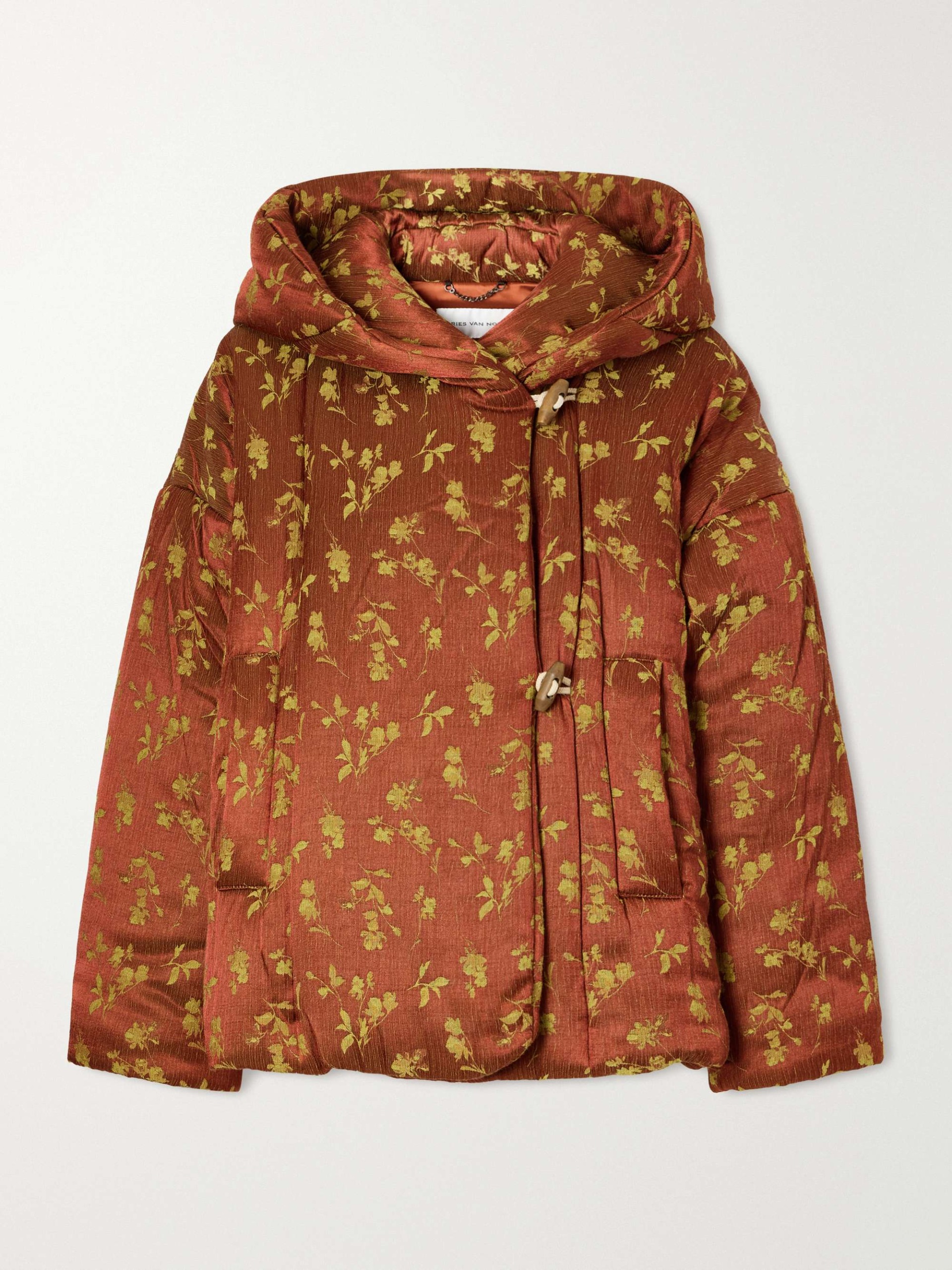 Hooded Padded Floral-Jacquard Jacket