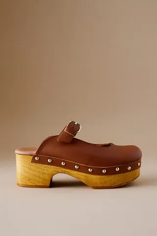 By Anthropologie Wood-Bottom Mule Heels