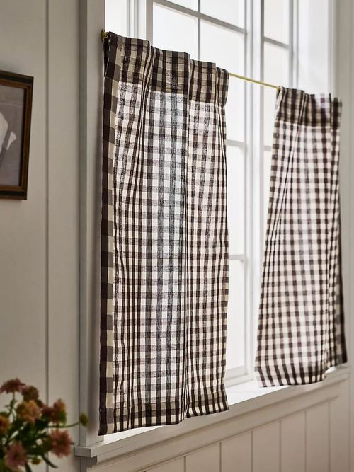 Cotton-Linen Gingham Cafe Curtain, Set of 2