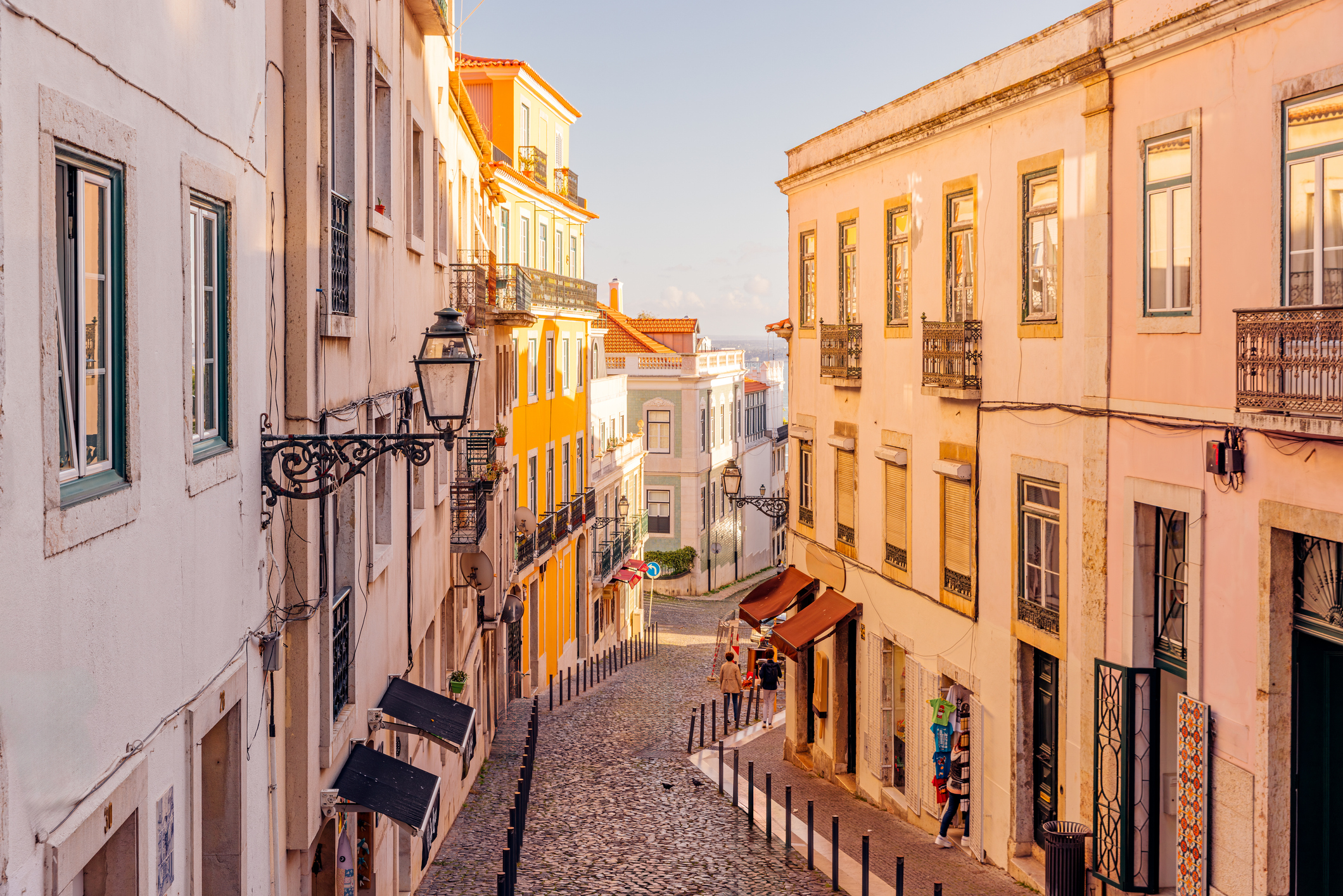 Sunny streets of Alfama, Lisbon, Portugal
