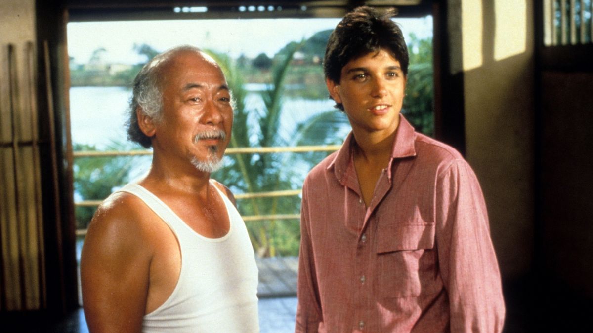 (L-R) Pat Morita as Mr. Miyagi and Ralph Macchio as Daniel LaRusso in &quot;The Karate Kid&quot;