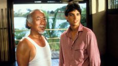 (L-R) Pat Morita as Mr. Miyagi and Ralph Macchio as Daniel LaRusso in "The Karate Kid"