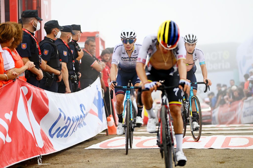 COLLU FANCUAYA SPAIN AUGUST 27 Miguel ngel Lpez Moreno of Colombia and Team Astana Qazaqstan crosses the finish line during the 77th Tour of Spain 2022 Stage 8 a 1534km stage from Pola de Laviana to Collu Fancuaya 1084m LaVuelta22 WorldTour on August 27 2022 in Collu Fancuaya Spain Photo by Tim de WaeleGetty Images
