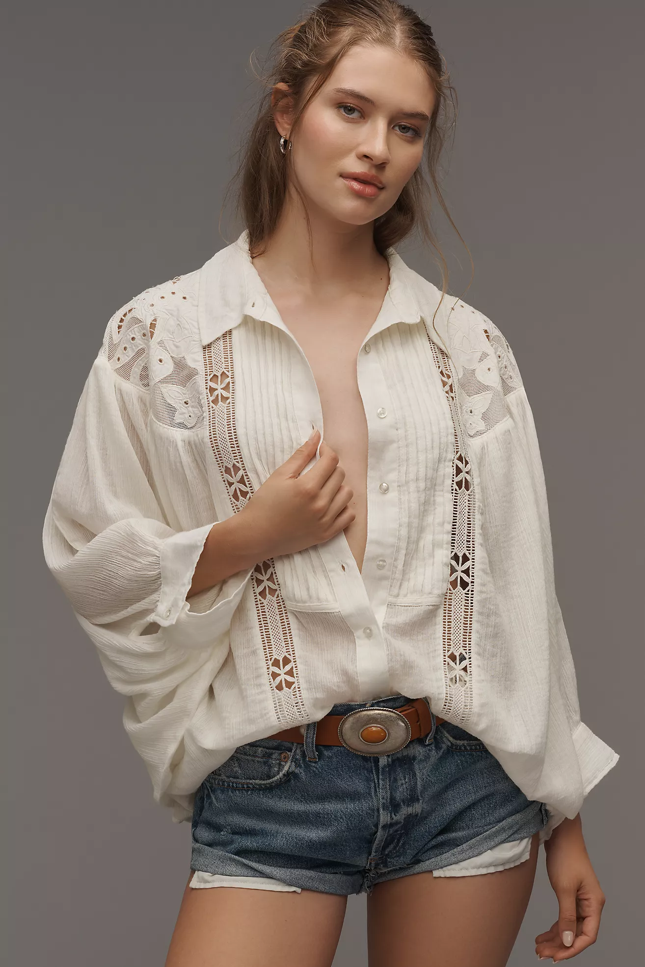 By Anthropologie Long-Sleeve Appliqu&amp;eacute; Batwing Blouse