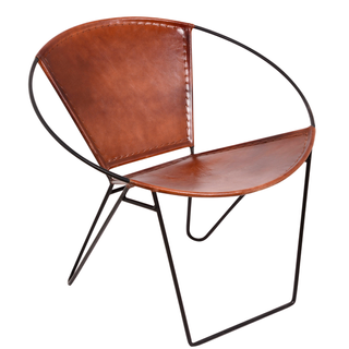 Brown leather armchair with metal frame