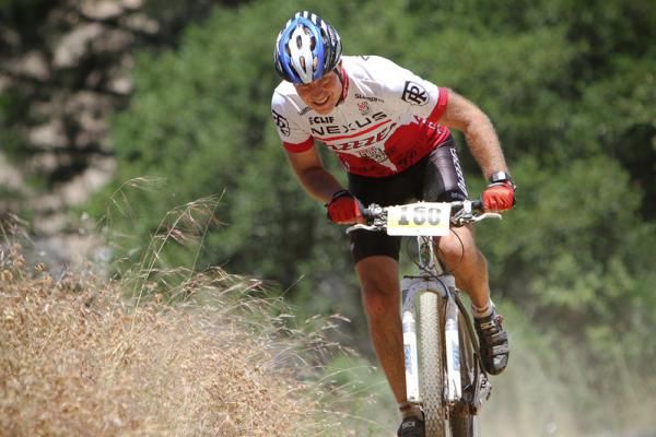 Joe Breeze, Mountain Bike Hall-of-Fame member and winner of 10 Marin County Repack downhill races, powers up a climb on lap three.