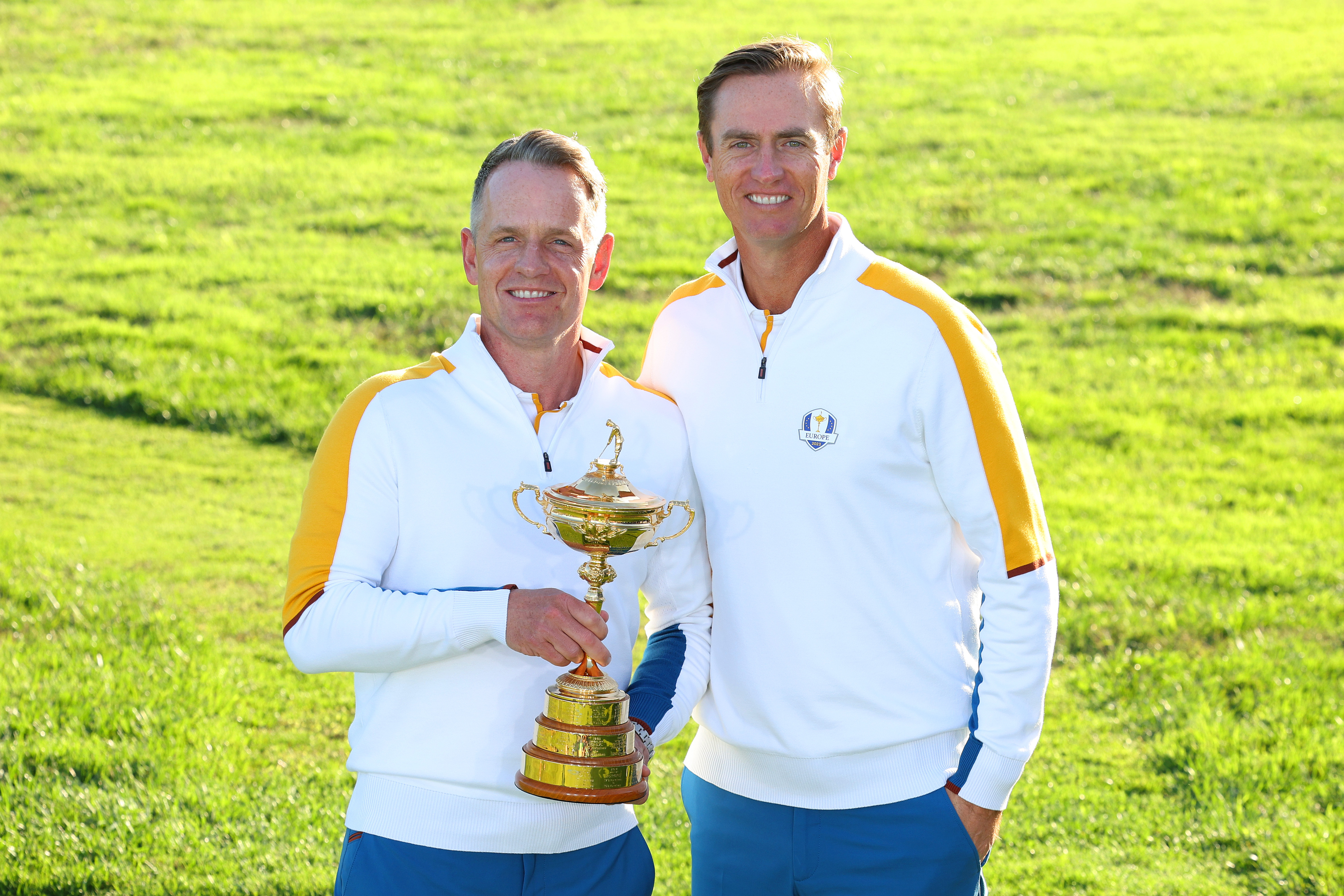 Luke Donald and Nicolas Colsaerts hold the Ryder Cup