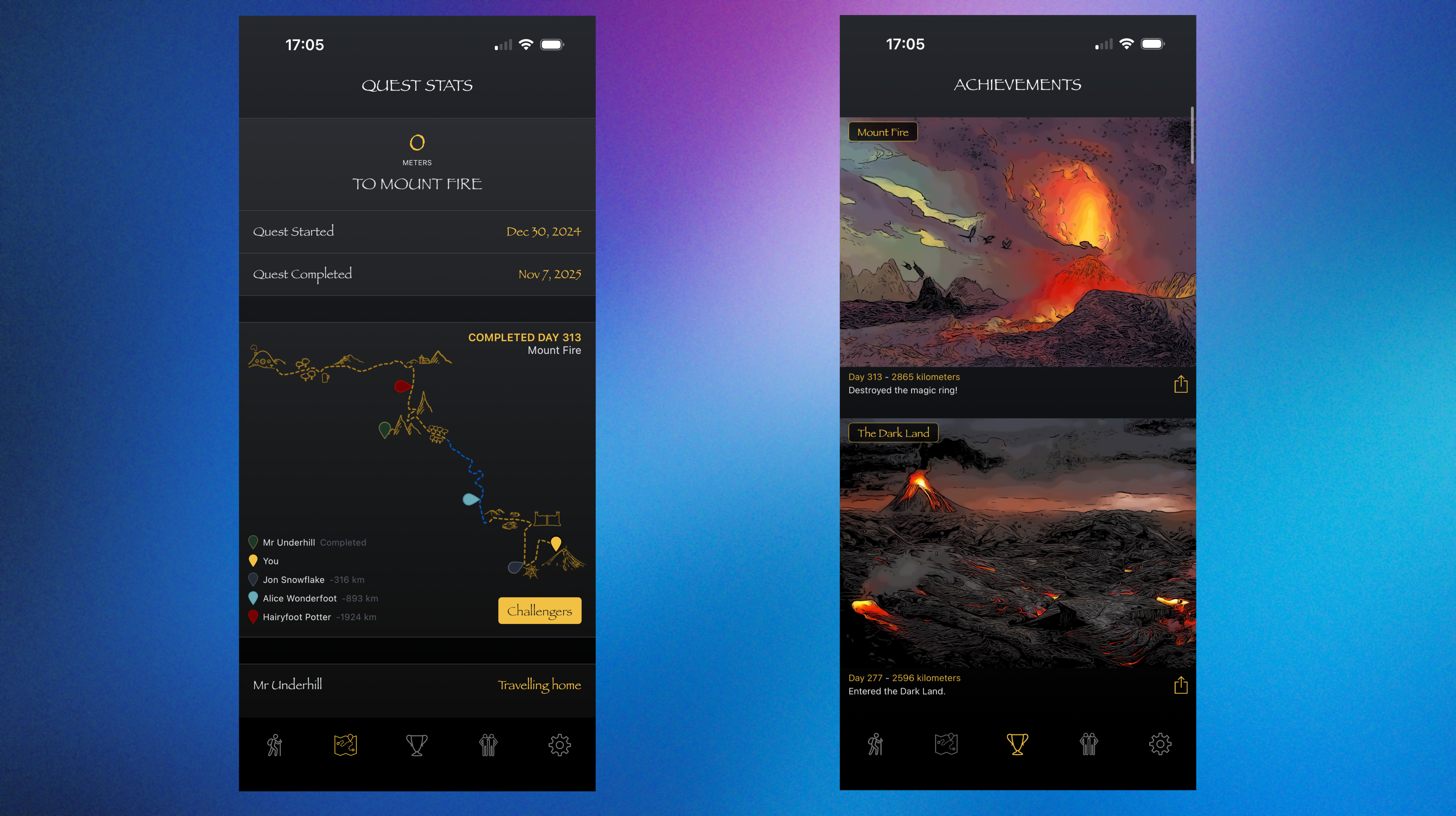 A screenshot showing the Fantasy Hike app