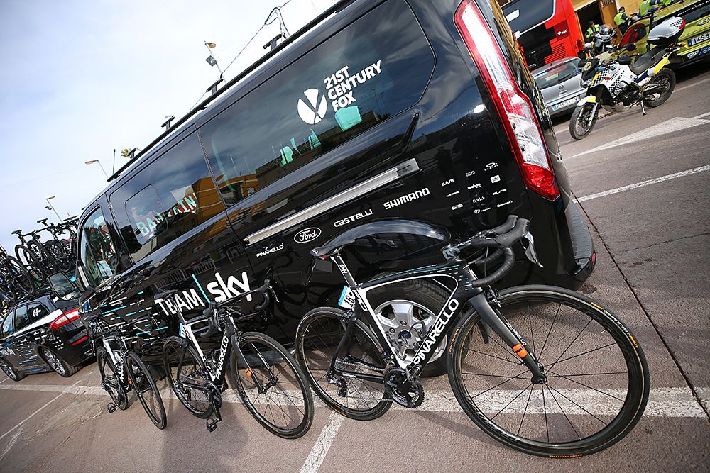 Team Sky set up at the start of stage 2 at Volta a la Comunitat Valenciana