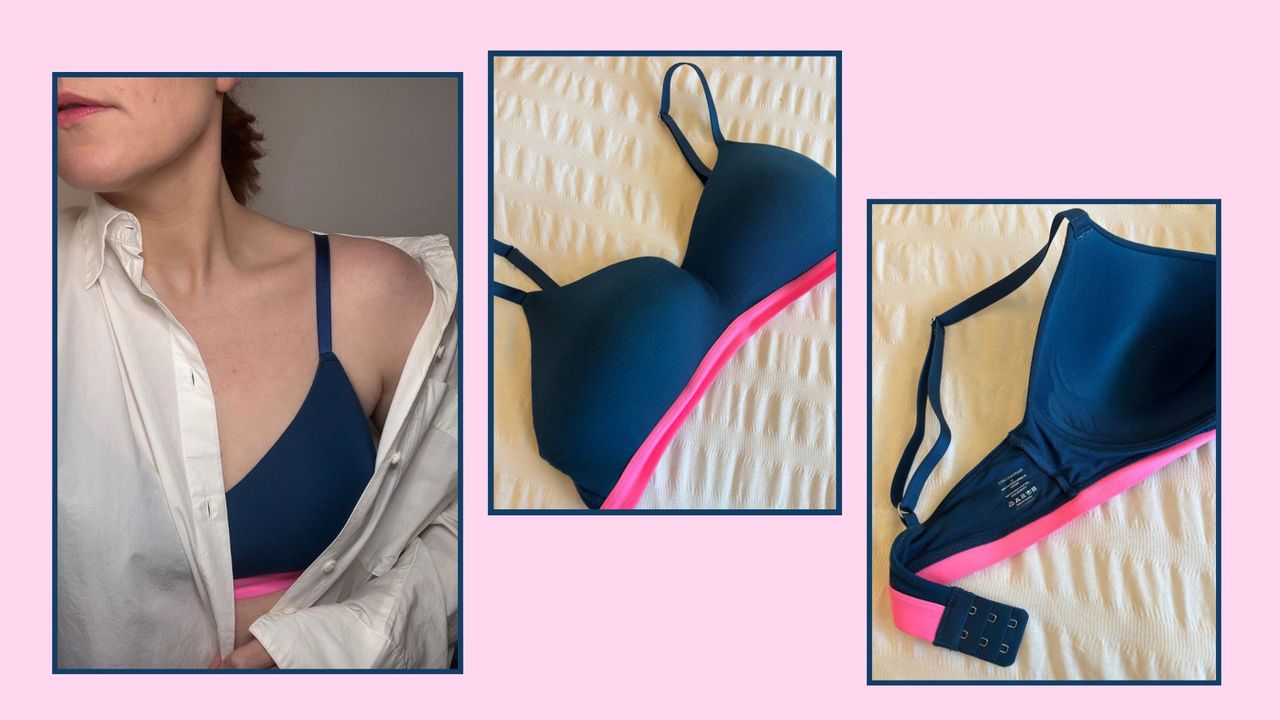 matilda wearing the stripe&amp; stare bra as well as two flat lay shots