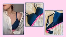 matilda wearing the stripe& stare bra as well as two flat lay shots
