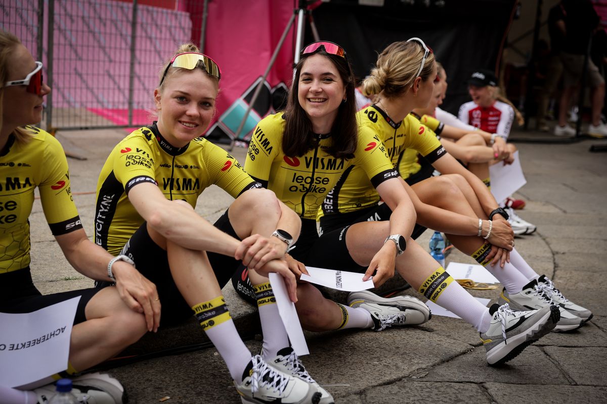 during the team presentation ahead of the Giro dItalia Women cycling race in Brescia The race starts on Sunday July 7 with the first stage Tudor ITT over 157km from Brescia to Brescia North west Italy Saturday July 6 2024 Sport cycling Photo by Alessandro GarofaloLapresse