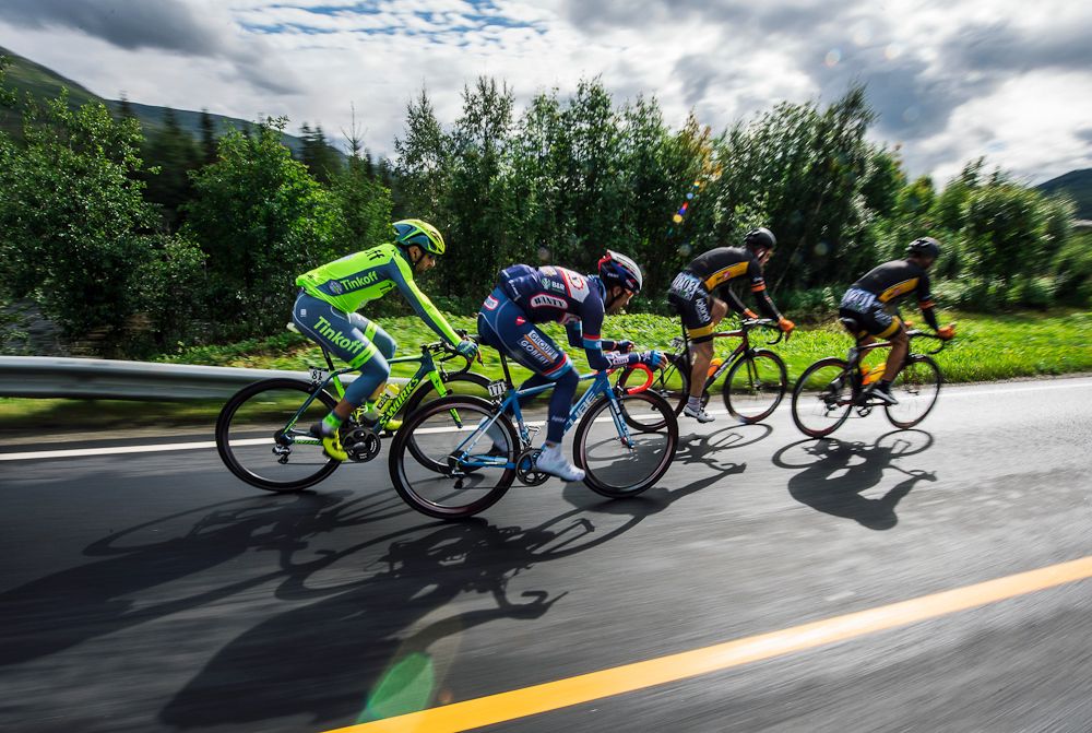 Cyclists ride during the 198,5 km second stage of the Arctic Race of Norway between Mo i Rana and Sandnessjoen