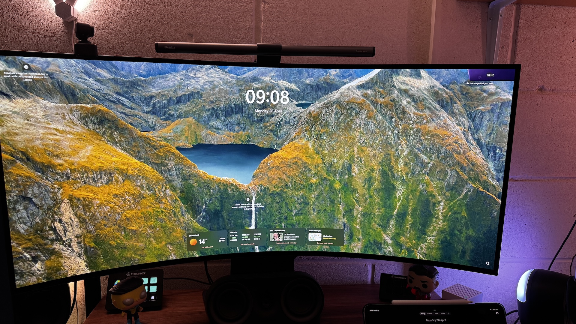 LG UltraGear 39GS95QE-B with Windows 11 lock screen on display