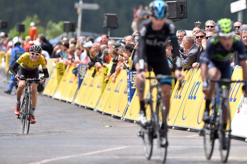 Tejay van Garderen finishes behind Chris Froome during stage 6.