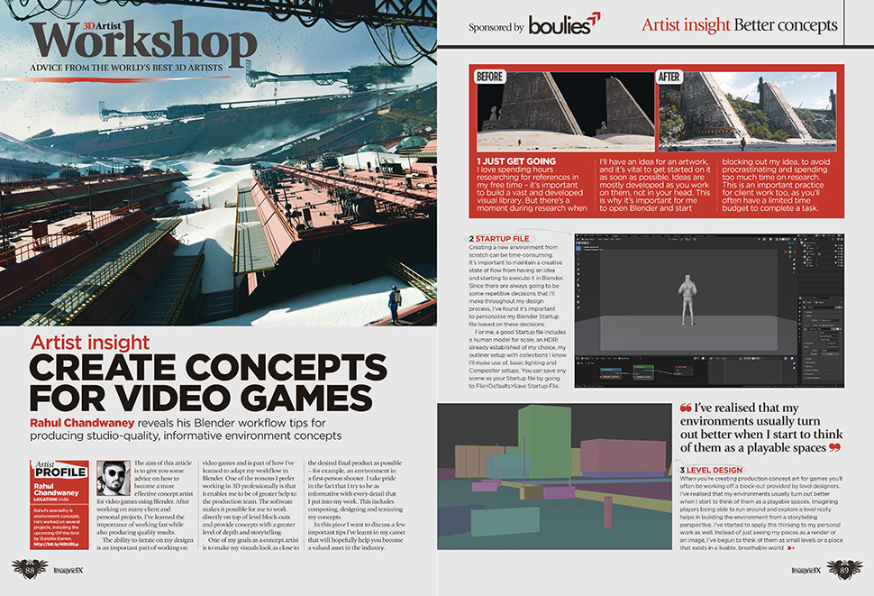 Spread from issue 259 of ImagineFX magazine, giving a small preview of the contents.