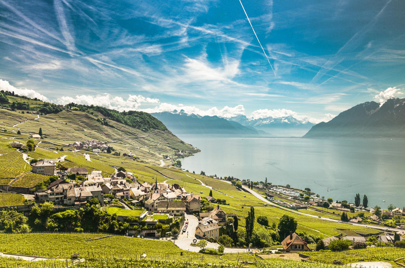 The Unesco World Heritage listed vineyard terraces of Lavaux in Switzerland's canton of Vaud.