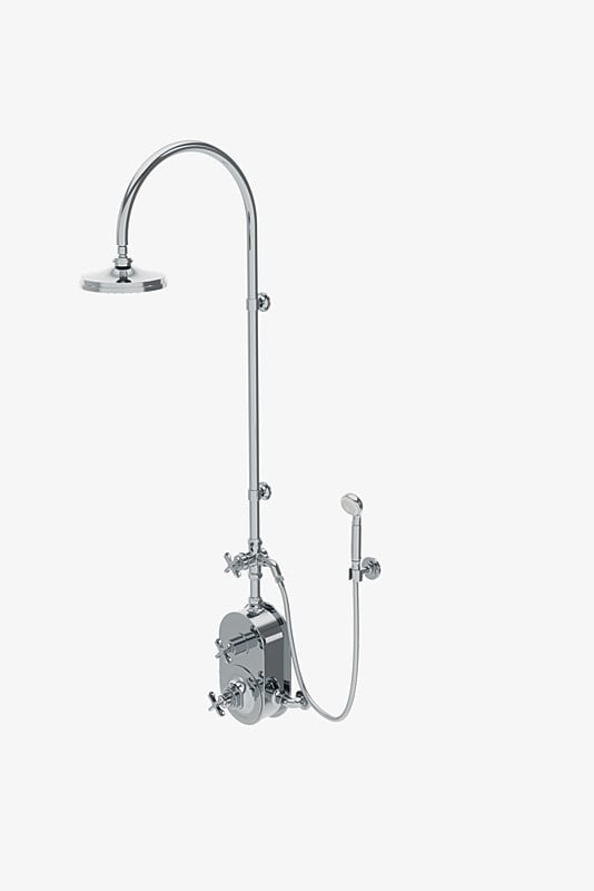 Henry Exposed Thermostatic Shower System With 8" Shower Head, Handshower, Cross Diverter Handle and Cross Handles
