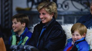 Princess Diana with Prince William and Prince Harry on a skiing holiday in Lech, Austria in 1993