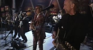 The Eagles perform at the Rock & Roll Hall of Fame in 1998
